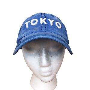 Robin Ruth Cotton Blue White Distressed Embroidery TOKIO Adjustable Baseball Hat